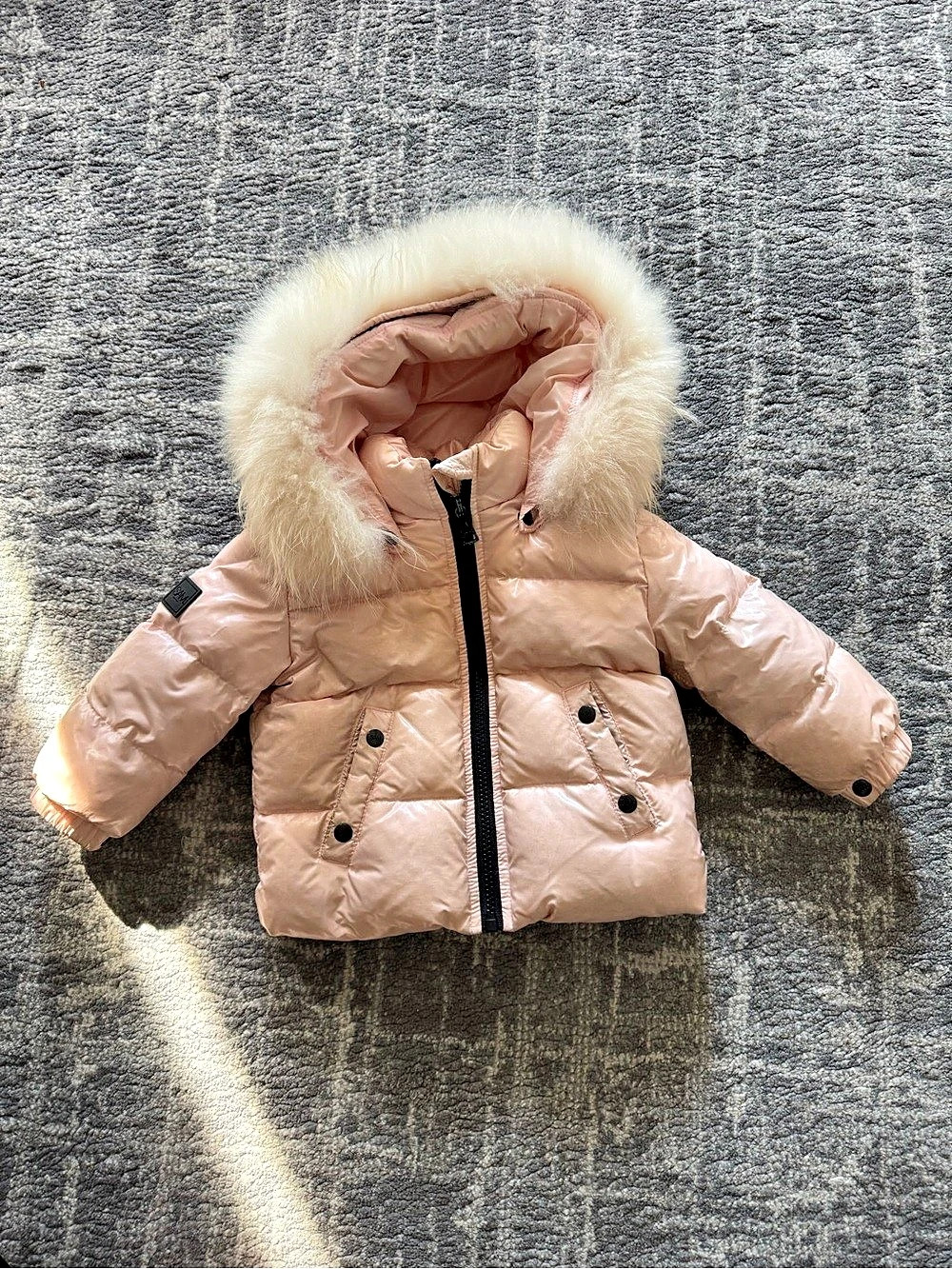 SAM. Girls Elsa Down Jacket. Pink Hooded Puffer